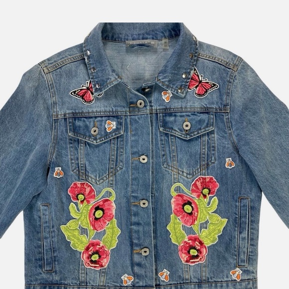 Bagatelle Collection Embroidered Floral Butterfly Bee Trucker Denim Jack… - Picture 5 of 15